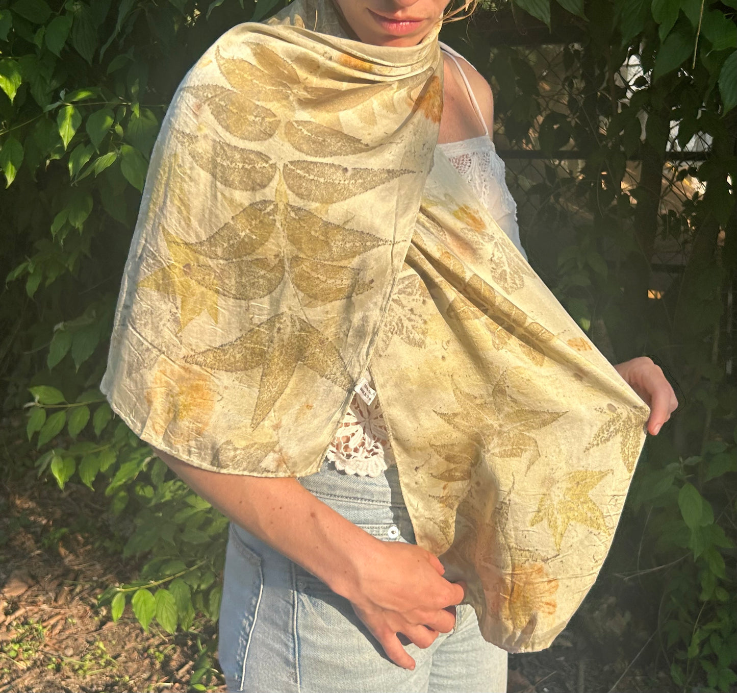 Eco printed silk scarf