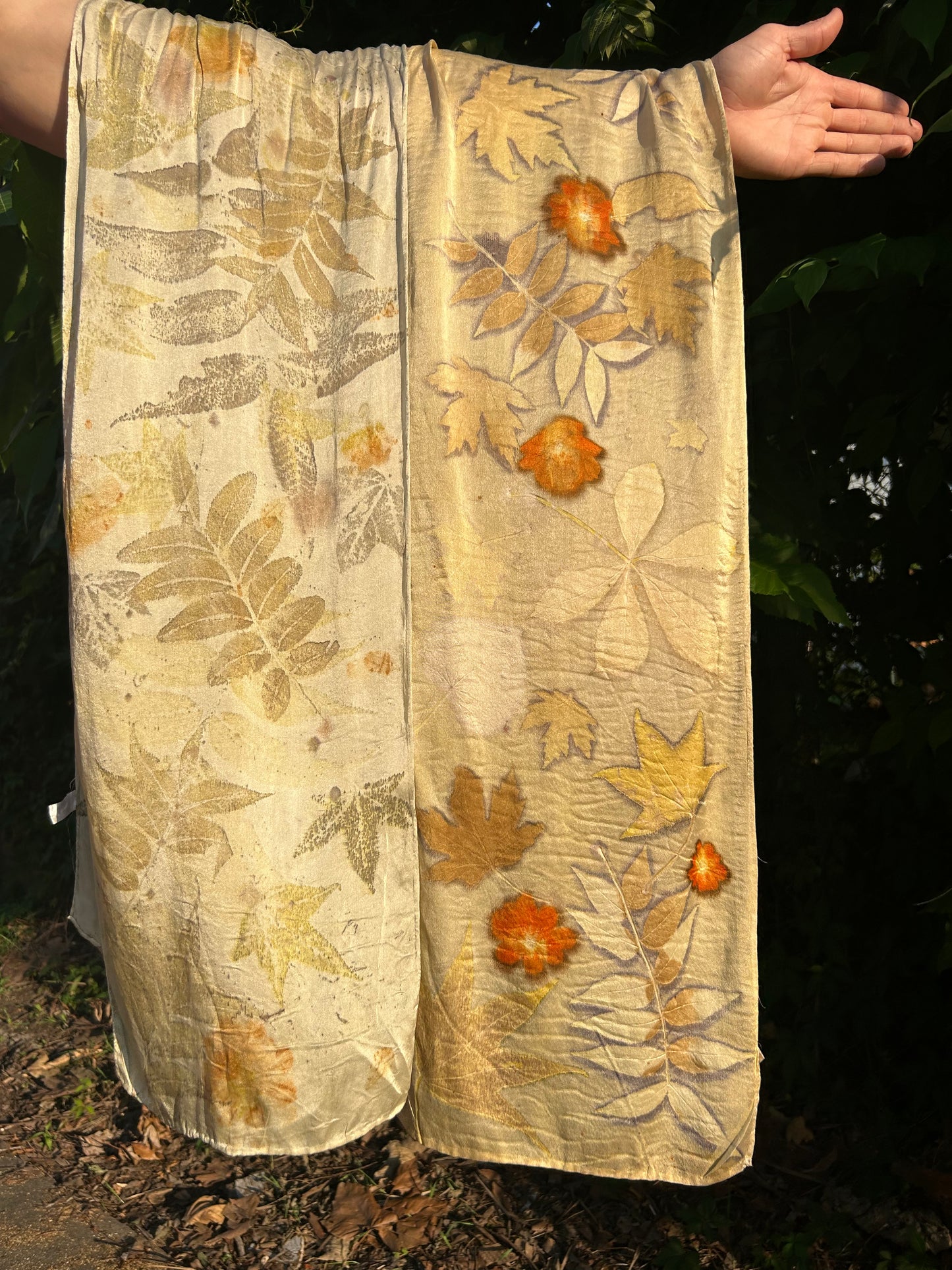 Eco printed silk scarf